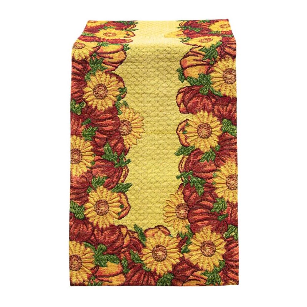 Gold Coast Fall Shimmering Sunflowers & Pumpkins Tapestry 72" Runner